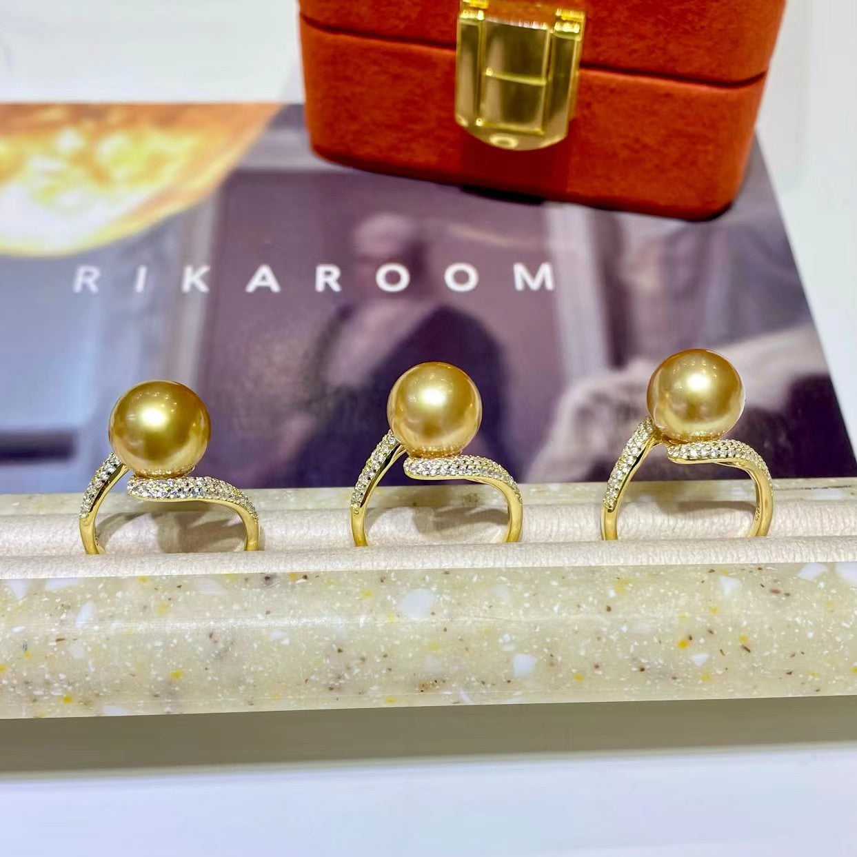 10-11mm Cross-Style Golden Pearl Ring, S925 Setting