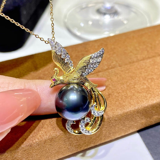 12-13mm Tahitian Pearl Phoenix Pendent, S925 Sliver Setting