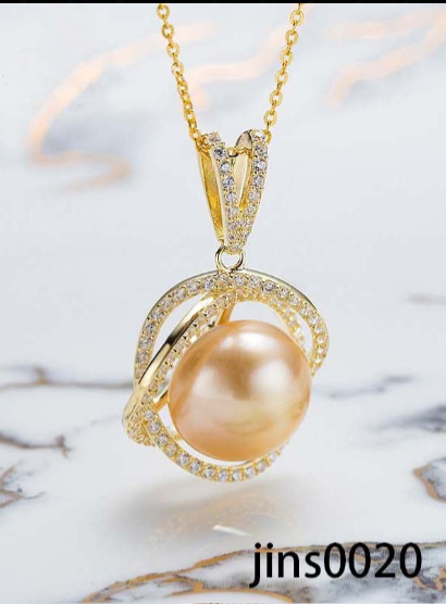 Solid 18k Gold and moissanite Setting, Jins0020+12-13mm Golden ocean pearl pendent