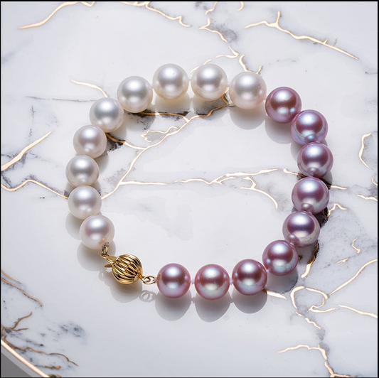 Bracelet for Janice, Solid 18k gold setting, 7-9mm white and purple pearls, 5 customization jewelries