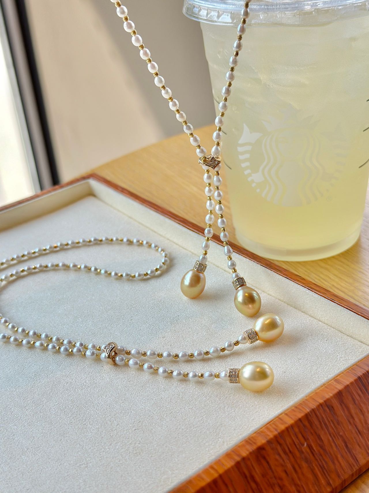 3-4mm Baby Freshwater pearls+10-11mm Golden Sea Pearl Necklace
