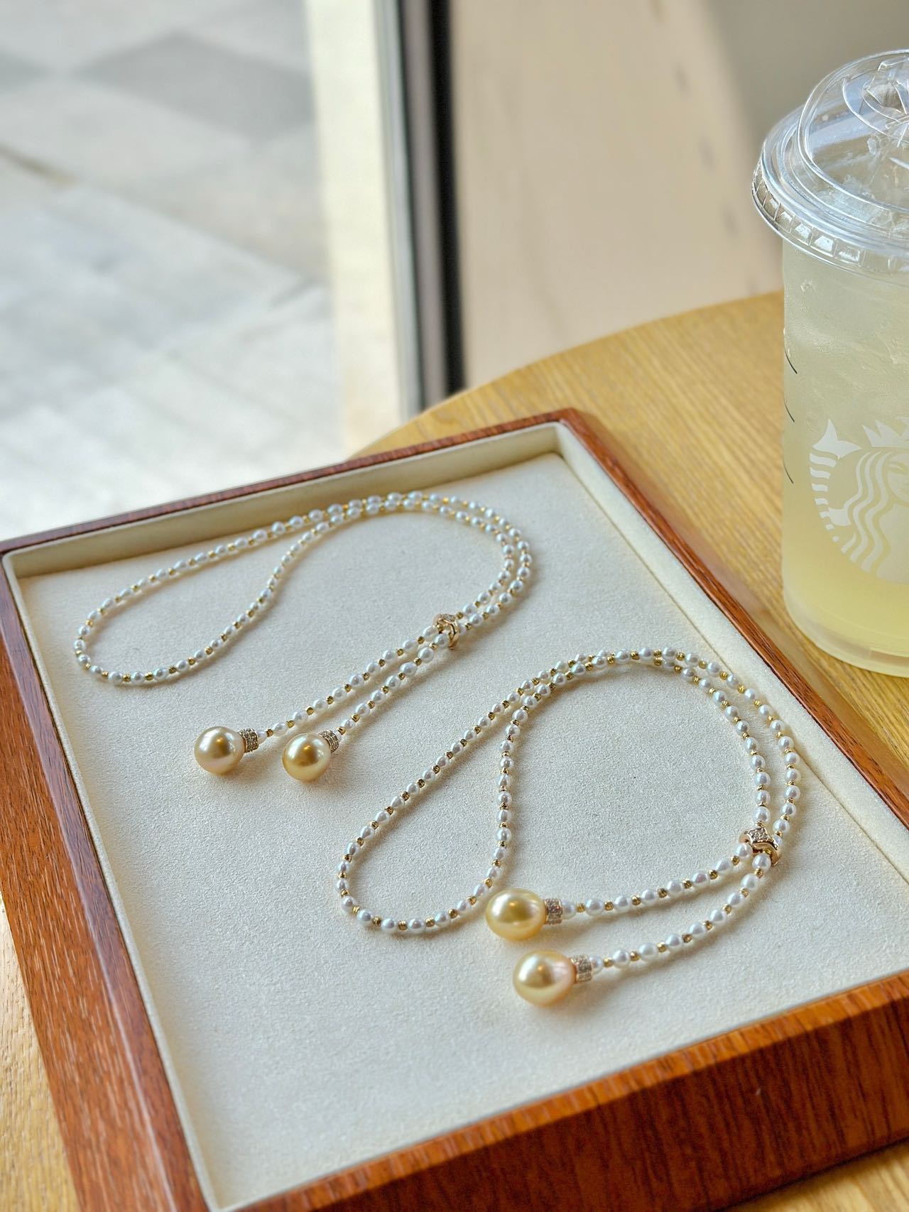 3-4mm Baby Freshwater pearls+10-11mm Golden Sea Pearl Necklace