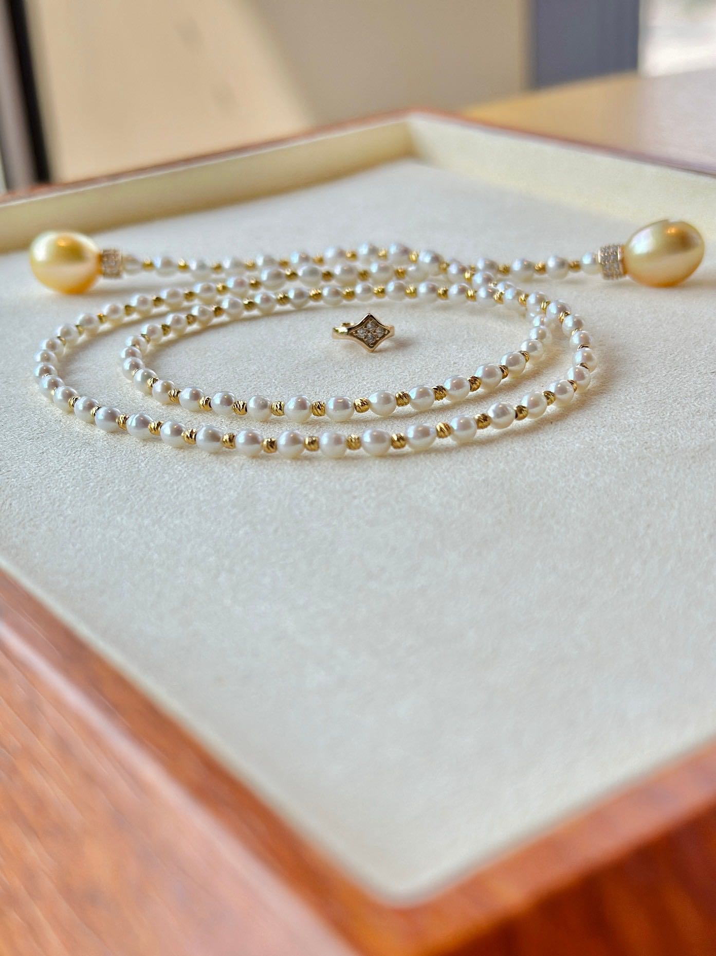 3-4mm Baby Freshwater pearls+10-11mm Golden Sea Pearl Necklace