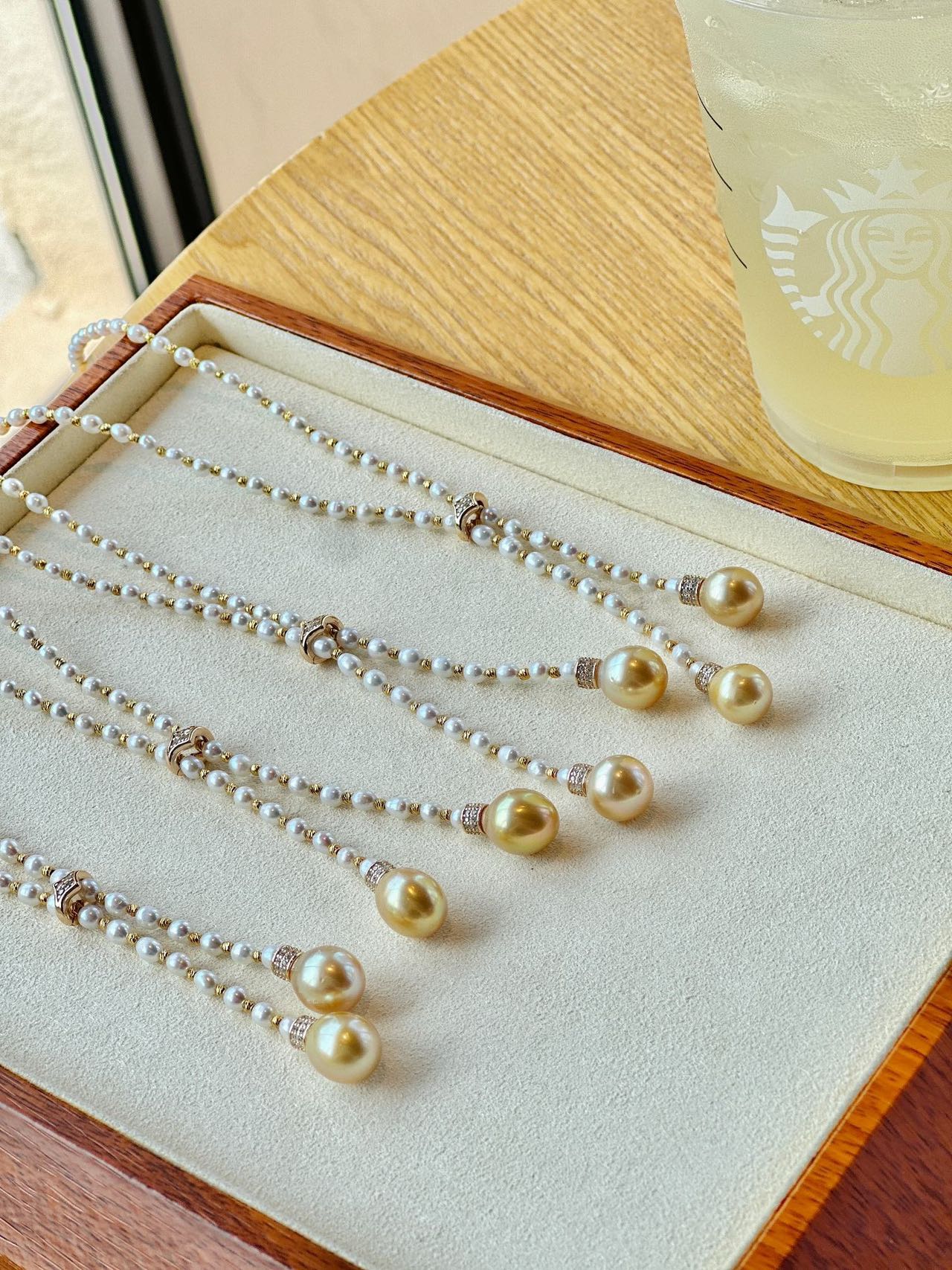 3-4mm Baby Freshwater pearls+10-11mm Golden Sea Pearl Necklace