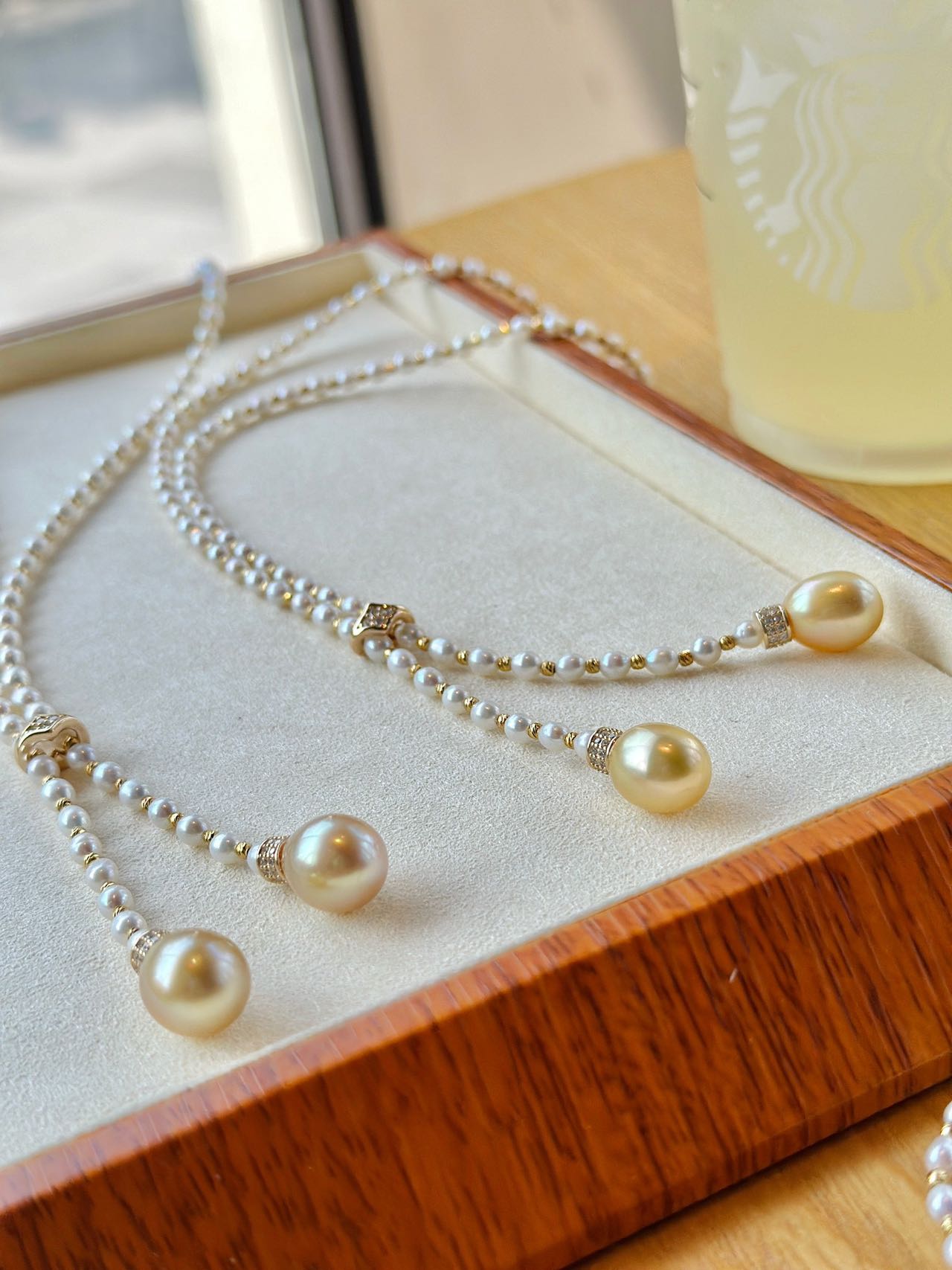 3-4mm Baby Freshwater pearls+10-11mm Golden Sea Pearl Necklace