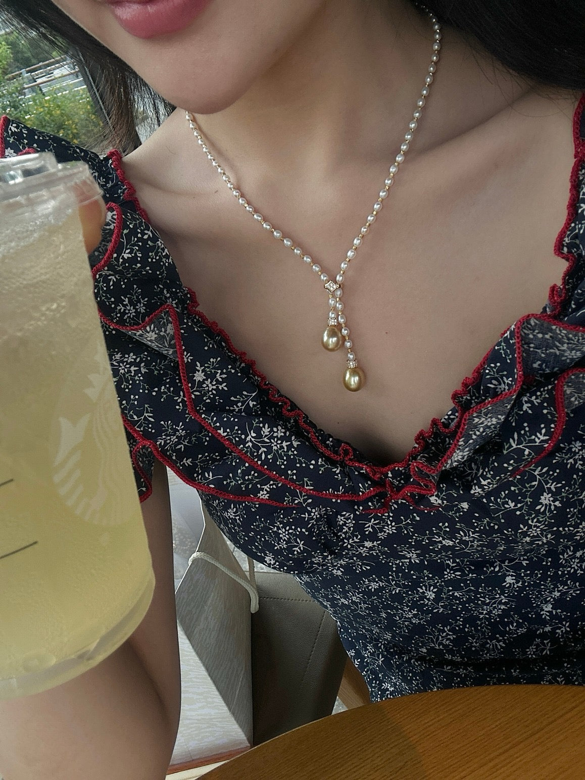 3-4mm Baby Freshwater pearls+10-11mm Golden Sea Pearl Necklace
