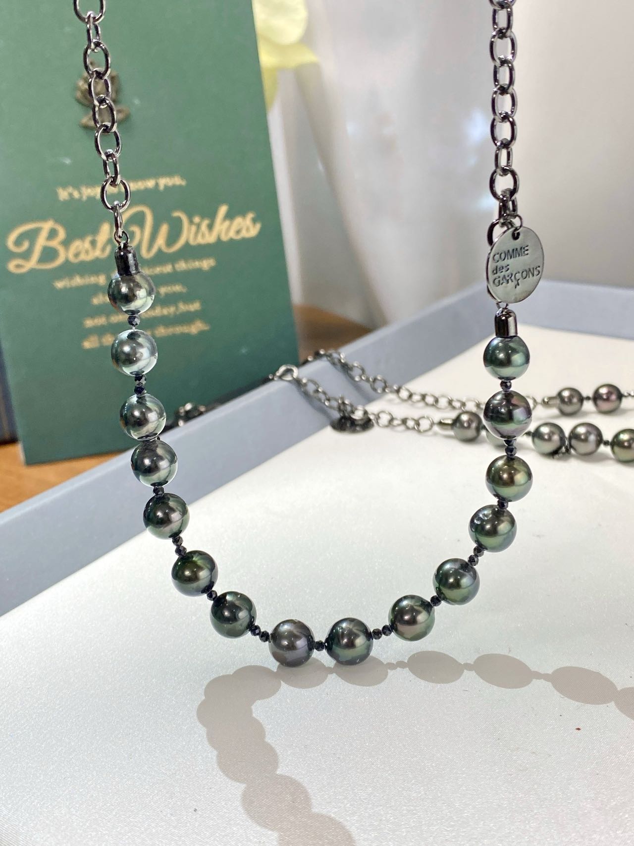 8-9mm Baroque Tahitian Pearl Necklace, S925 Black Sliver Setting