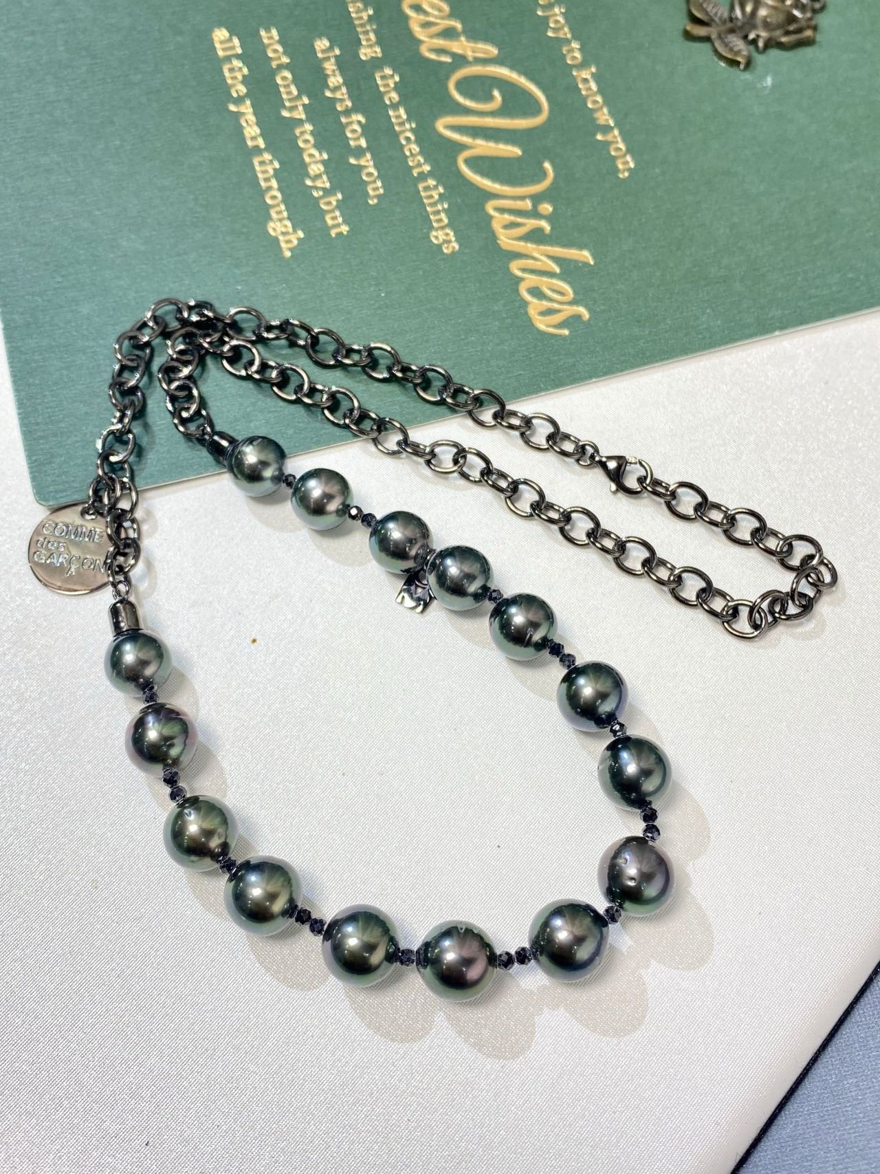 8-9mm Baroque Tahitian Pearl Necklace, S925 Black Sliver Setting