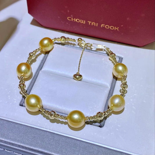 【Gary】Golden pearl Bracelet (Solid 18K gold setting, pearl size 9-10mm)