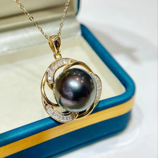 12-13mm Tahitian pearl pendent, S925 setting, 18k gold plated