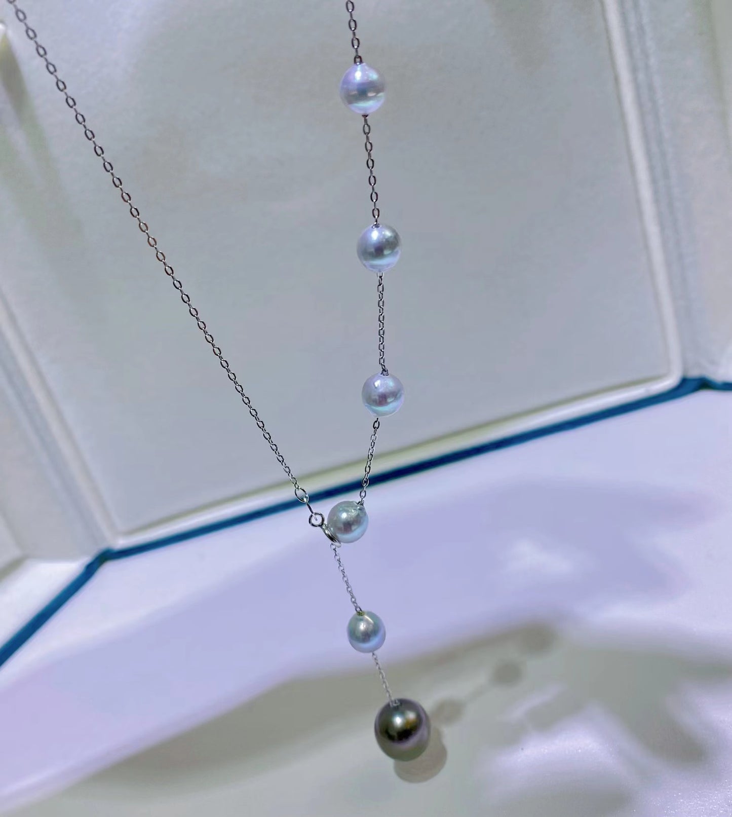 10-11mm Tahitian pearl+6-7mm grey Akoya pearl necklace, S925 setting