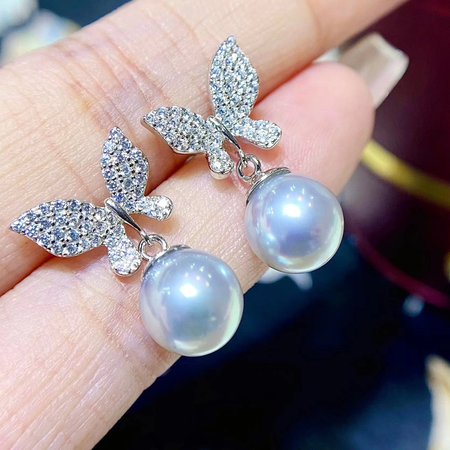 8-9mm Grey Akoya butterfly pearl earring, S925 setting