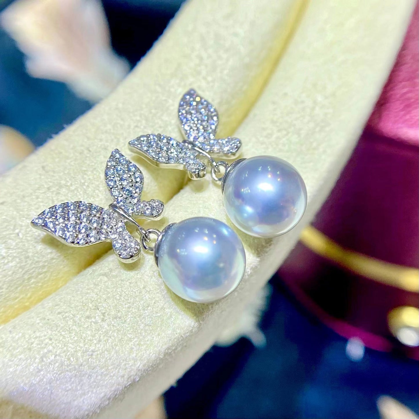 8-9mm Grey Akoya butterfly pearl earring, S925 setting