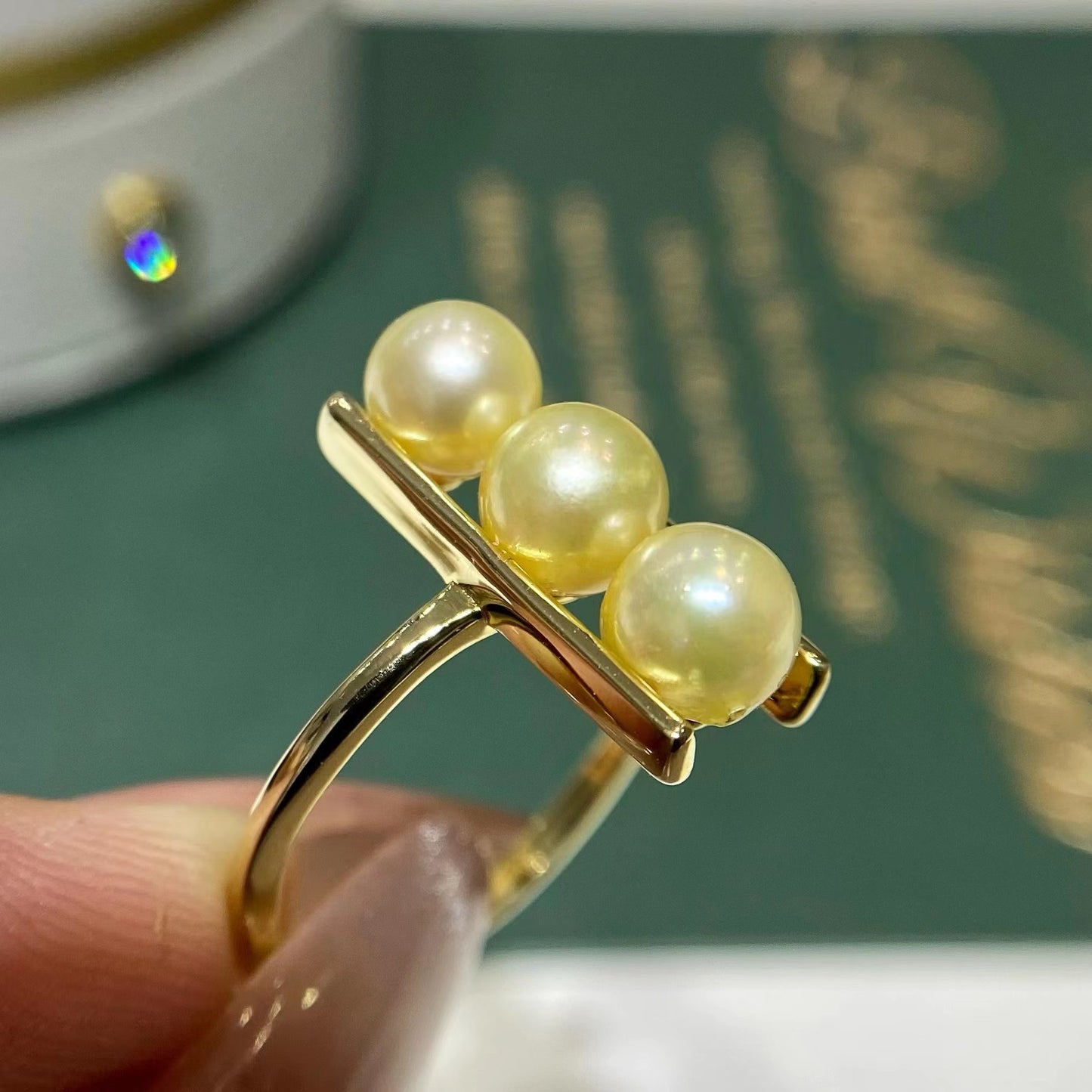 5-6mm Feather gold Akoya pearl ring, S925 setting