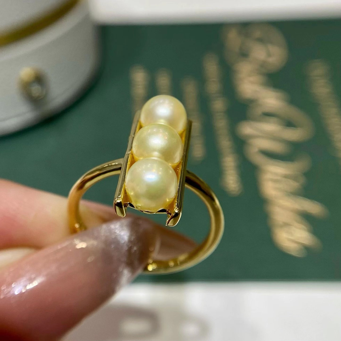 5-6mm Feather gold Akoya pearl ring, S925 setting