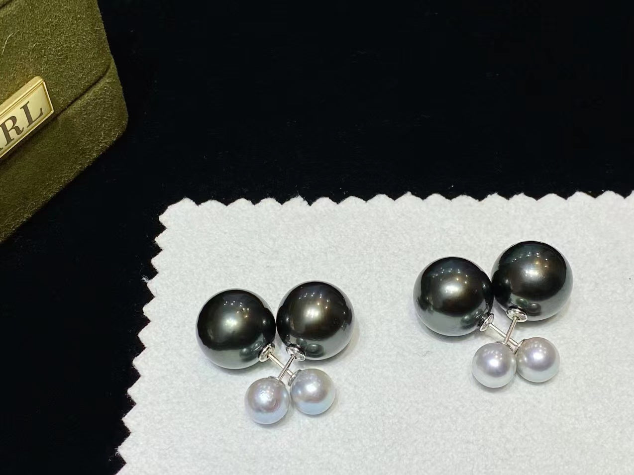 12-13mm Tahitian Pearl+6-7mm Akoya pearl stud earring, S925 setting