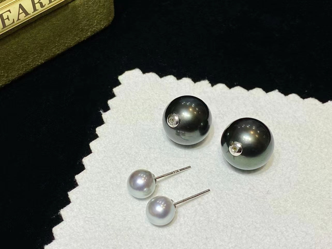 12-13mm Tahitian Pearl+6-7mm Akoya pearl stud earring, S925 setting