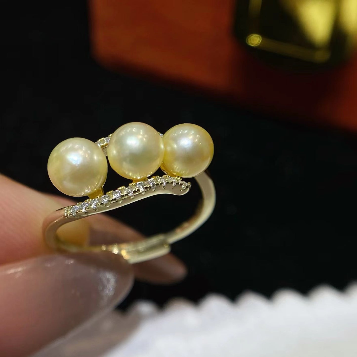 5-6mm Feather gold Akoya pearl ring, S925 setting