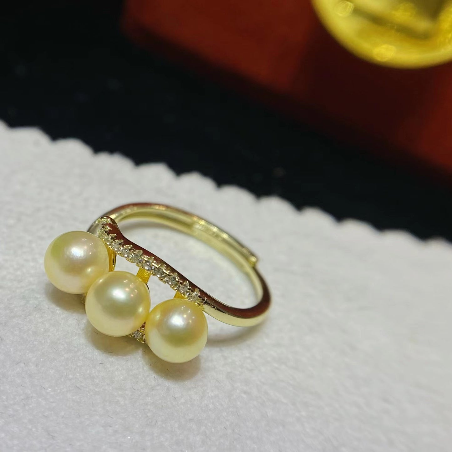 5-6mm Feather gold Akoya pearl ring, S925 setting