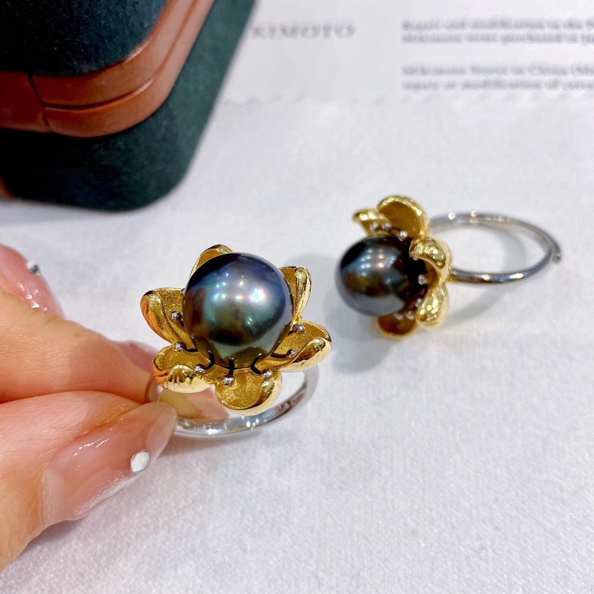 10-11mm Golden Flower Tahitian pearl ring, S925 setting