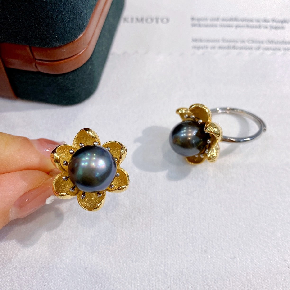 10-11mm Golden Flower Tahitian pearl ring, S925 setting