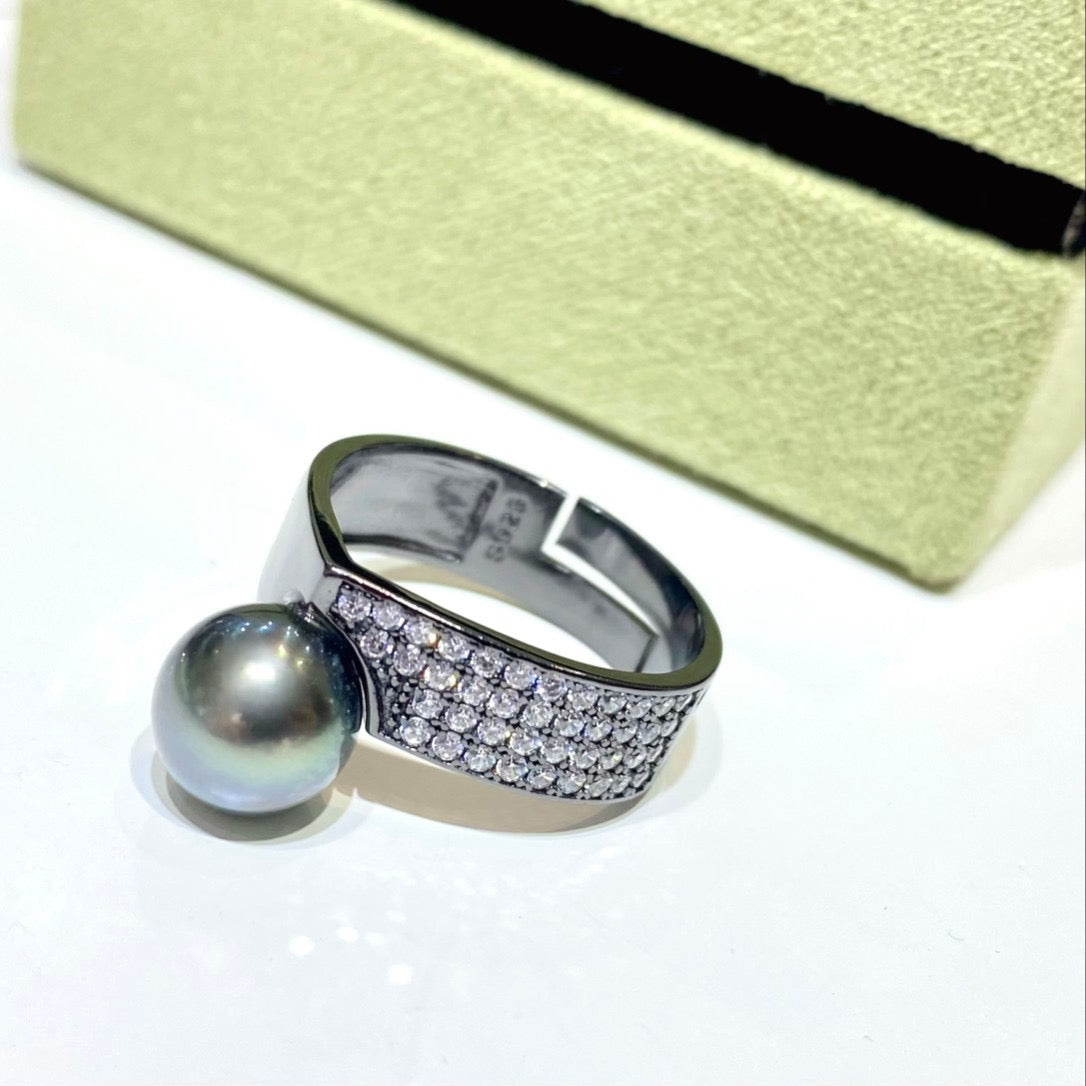 8-9mm Tahitian pearl ring, S925 setting