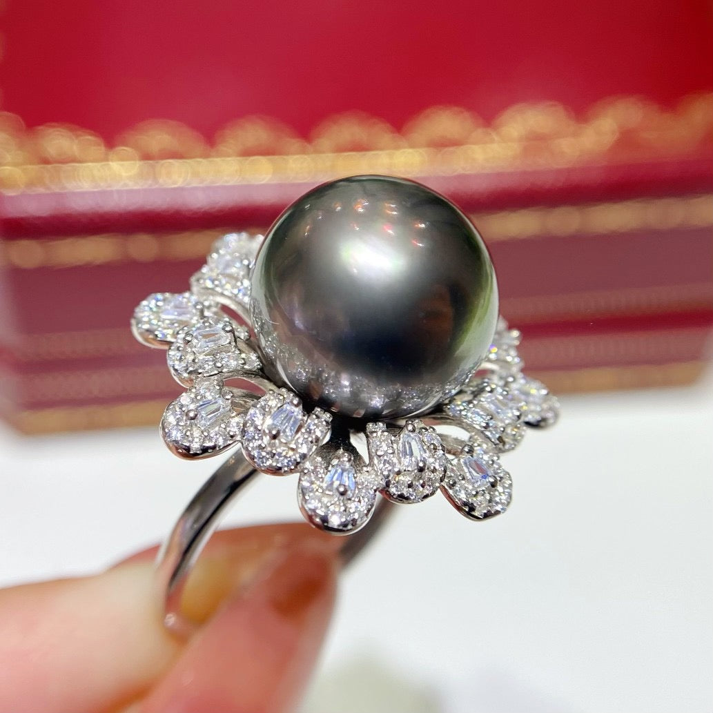 13-14mm Flower Tahitian pearl ring, S925 setting