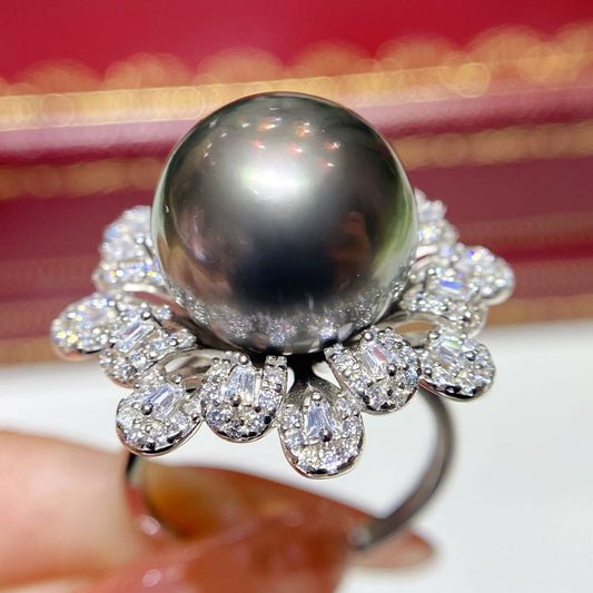 13-14mm Flower Tahitian pearl ring, S925 setting