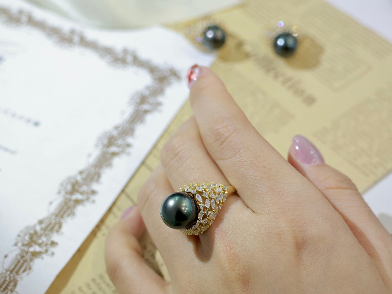 12-13mm Sky Star Tahitian pearl ring, S925 setting