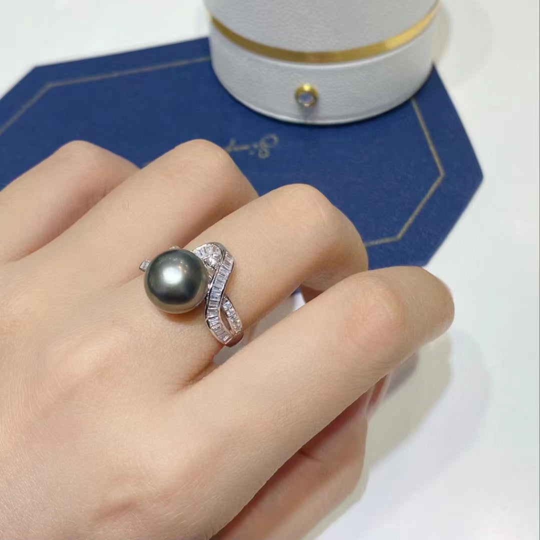 10-11mm Bowknot Tahitian pearl ring, S925 setting