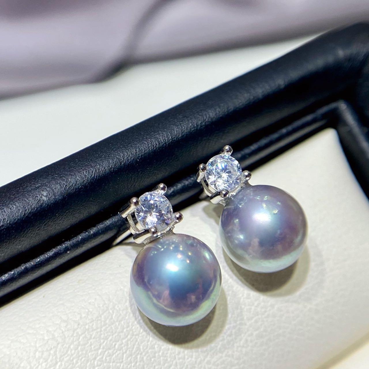 8-9mm Grey Akoya princess pearl earring,S925 setting