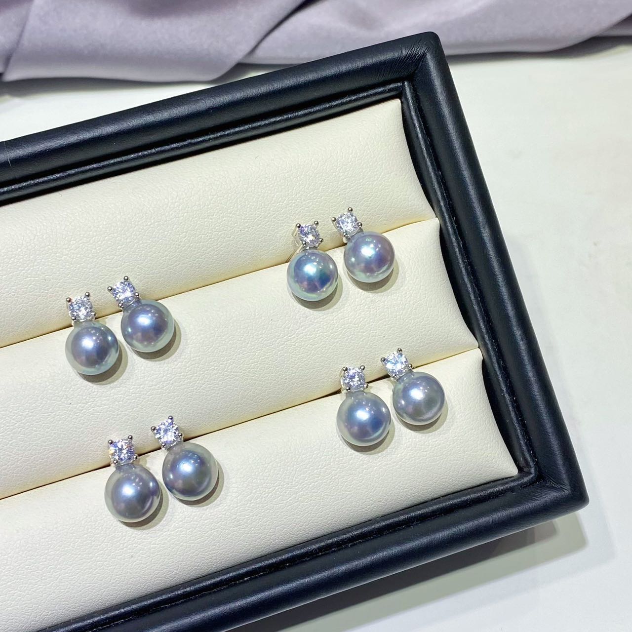 8-9mm Grey Akoya princess pearl earring,S925 setting