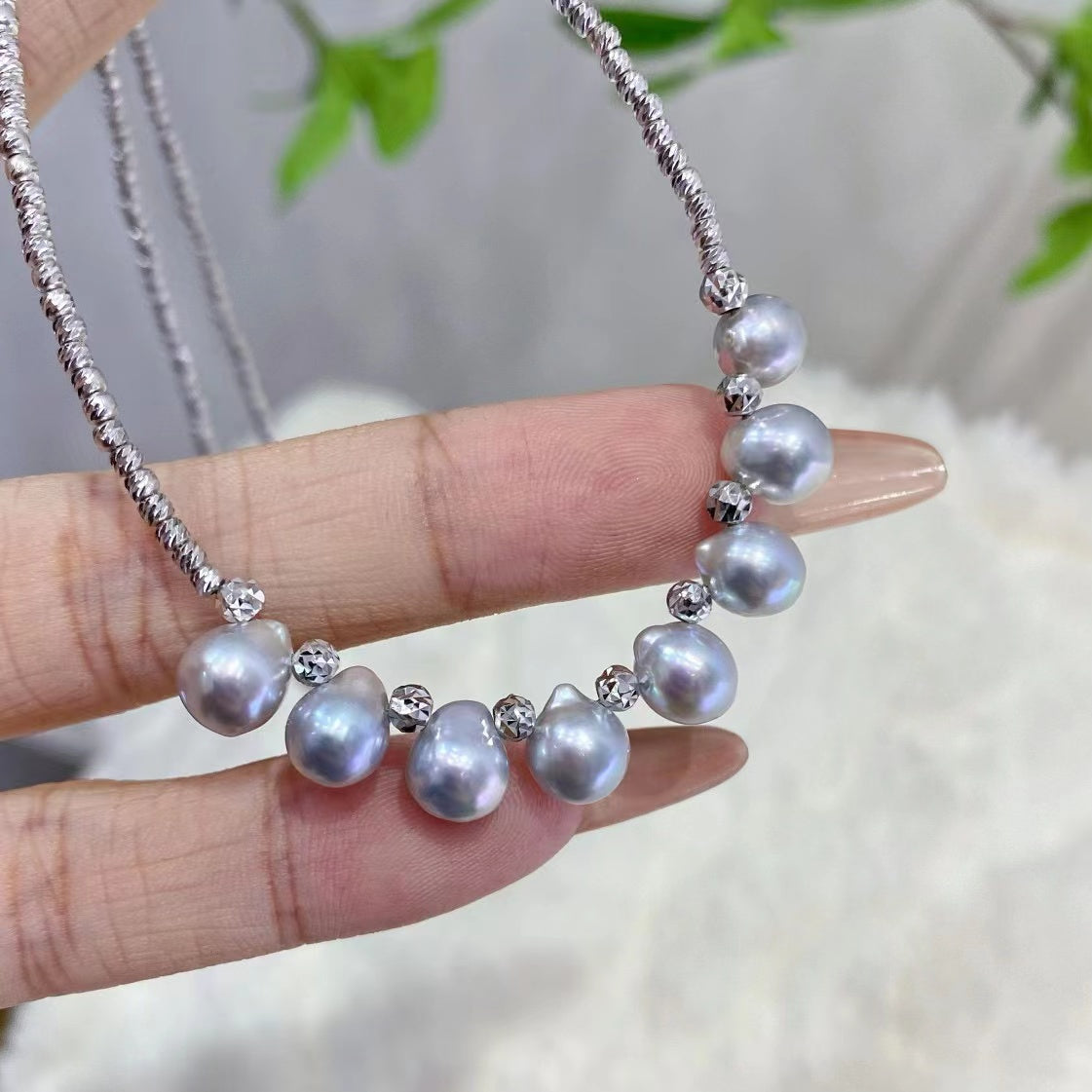 6-7mm Baroque Grey Akoya pearl necklace, S925 setting – Jinsperle