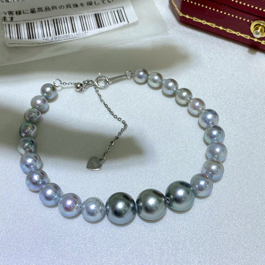 5-9mm Tahitian + Grey Akoya pearl bracelet, S925 setting