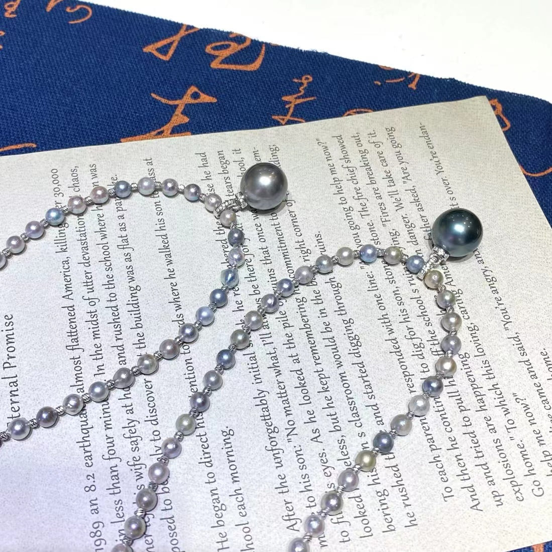 4-5/13-14mm Grey Akoya+Tahitian Pearl necklace, S925 Setting