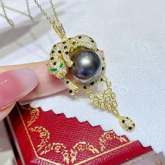 12-13mm Lepord Tahitian Pearl Pendent, S925 Setting+18k gold plated