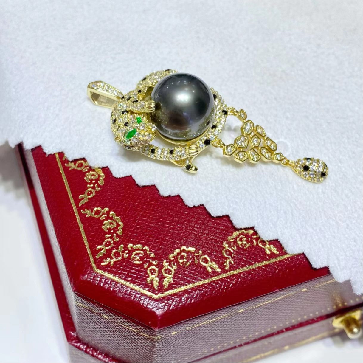 12-13mm Lepord Tahitian Pearl Pendent, S925 Setting+18k gold plated