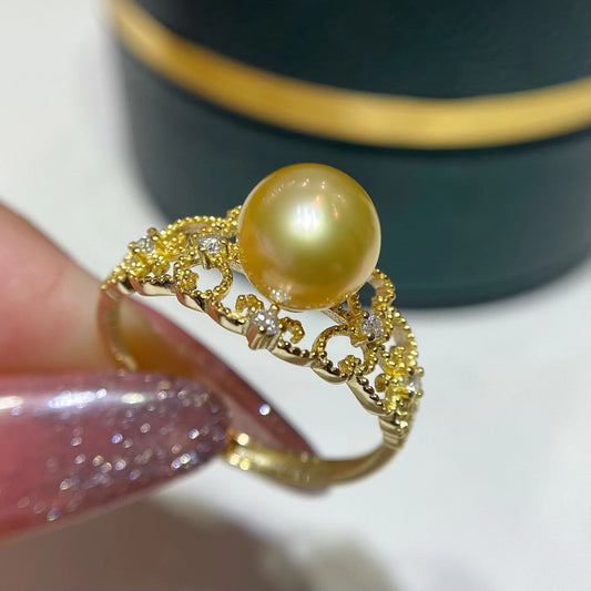 7-8mm Golden Pearl Ring, S925 Setting