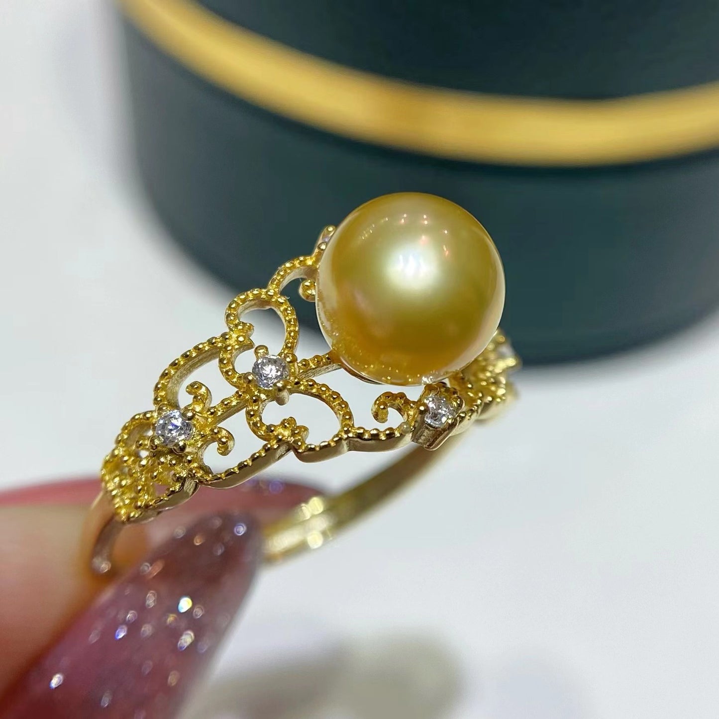 7-8mm Golden Pearl Ring, S925 Setting