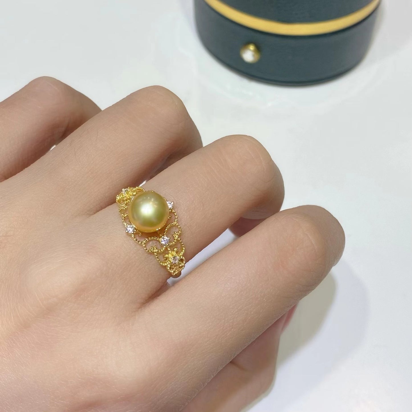 7-8mm Golden Pearl Ring, S925 Setting