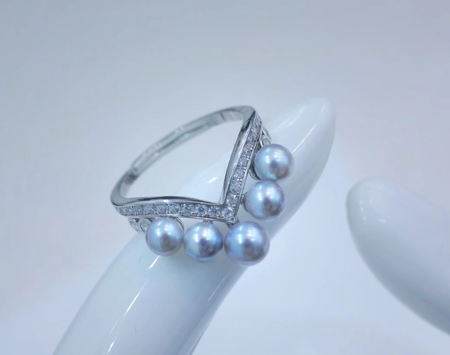 4-5mm Grey Akoya Crown Pearl Ring, S925 Setting