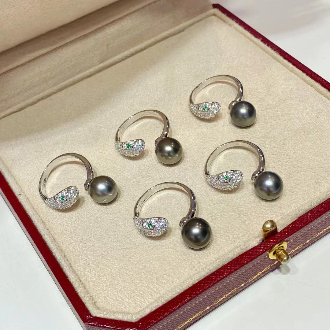 9-10mm Tahitian Pearl Snake Ring, S925 Setting