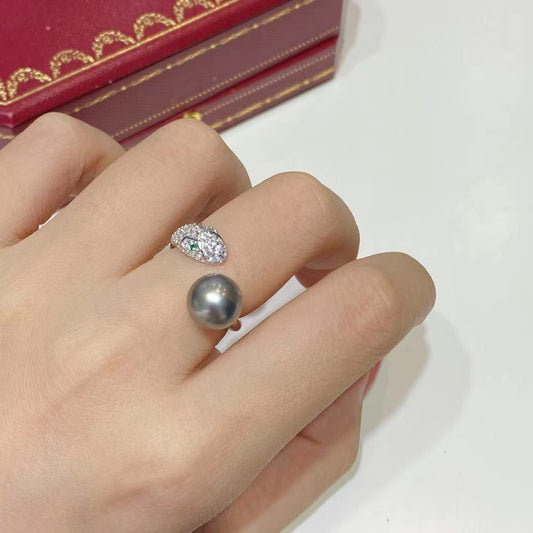 9-10mm Tahitian Pearl Snake Ring, S925 Setting