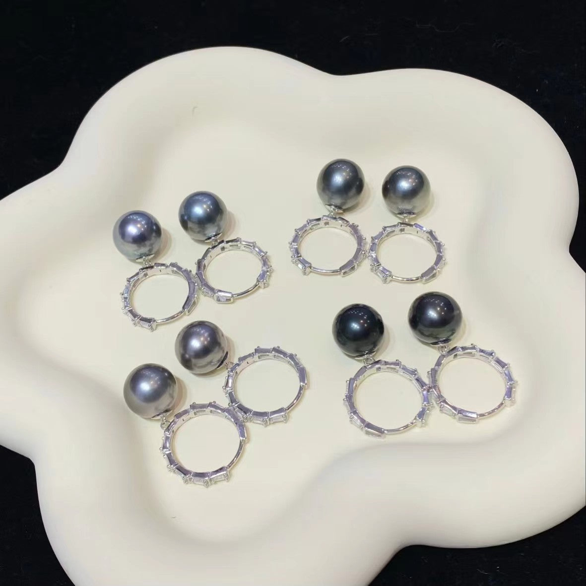 11-12mm Hook Tahitian Pearl Earring, S925 Sliver Setting