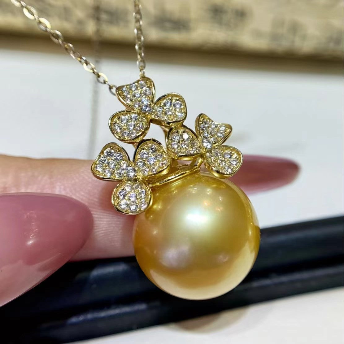 14-15mm Golden Pearl Pendent, S925 Sliver Setting