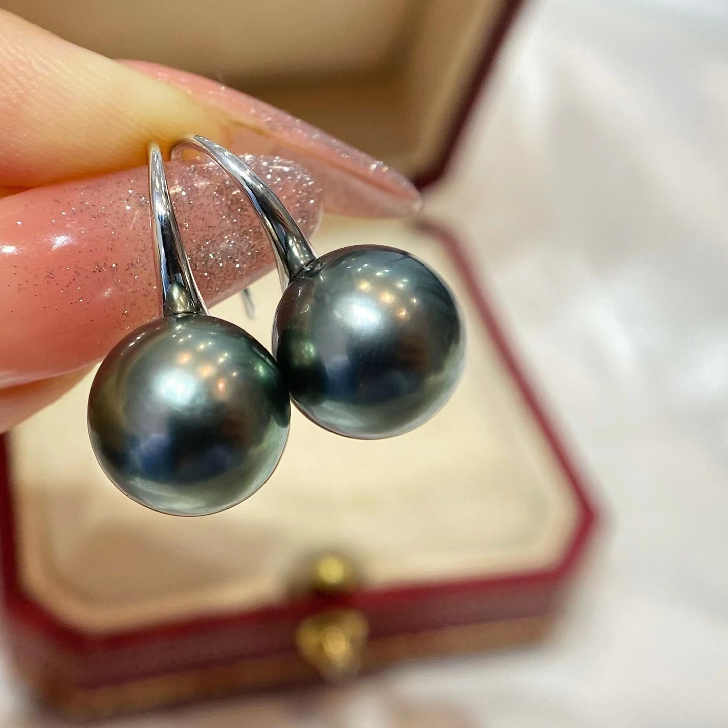 11-12mm High Heel Tahitian Pearl Earring, S925 Sliver Setting