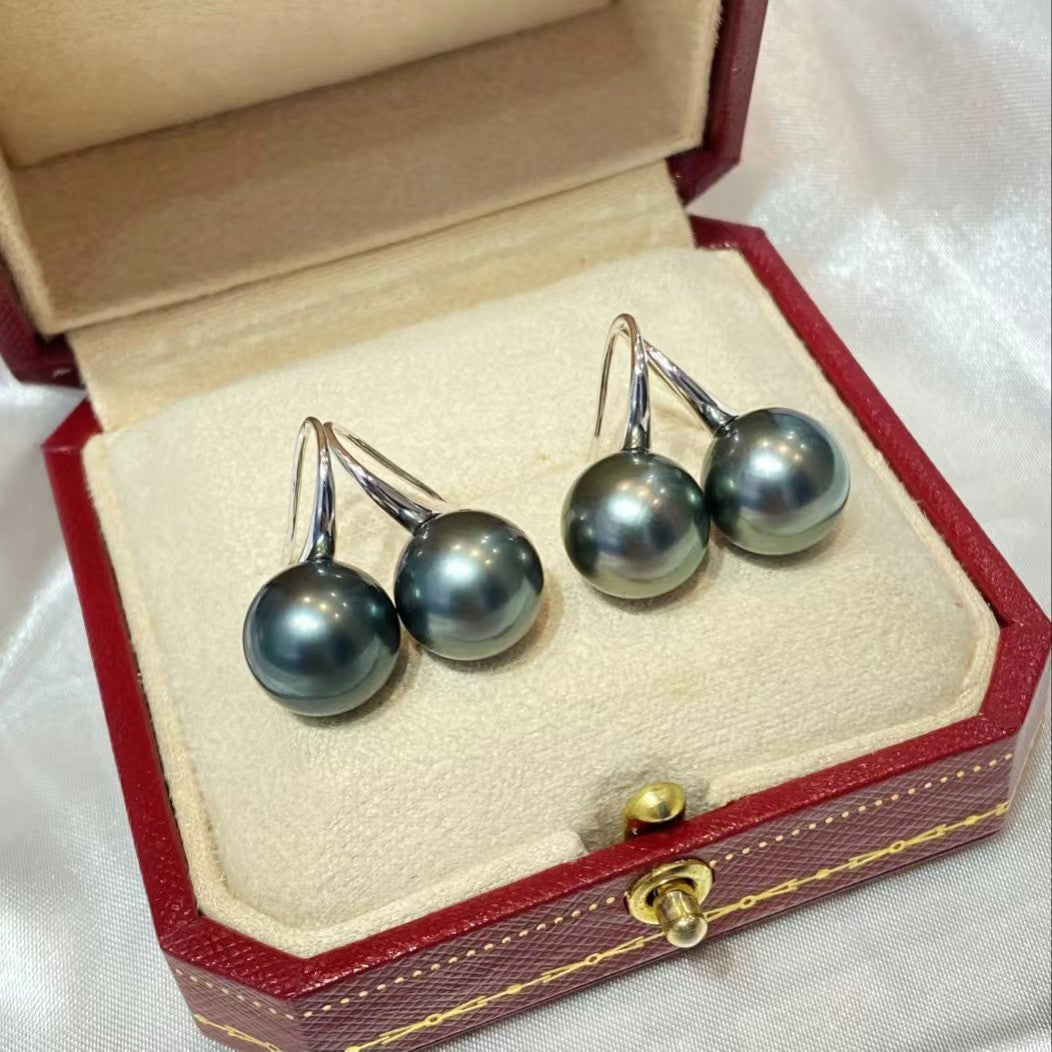 11-12mm High Heel Tahitian Pearl Earring, S925 Sliver Setting