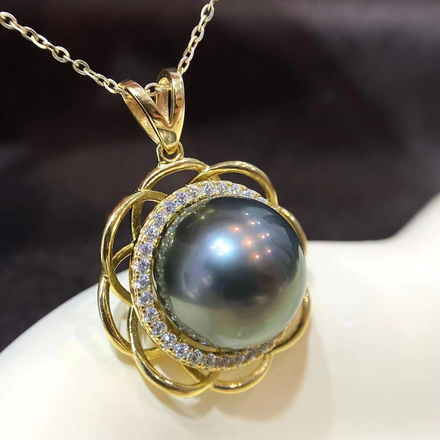 13-14mm Sunflower Tahitian Pearl Pendent, S925 Sliver Setting