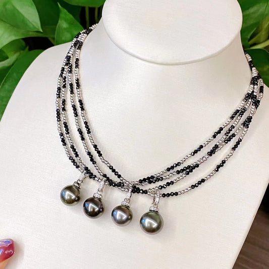 10-11mm Tahitian Pearl Necklace, S925 Sliver Setting