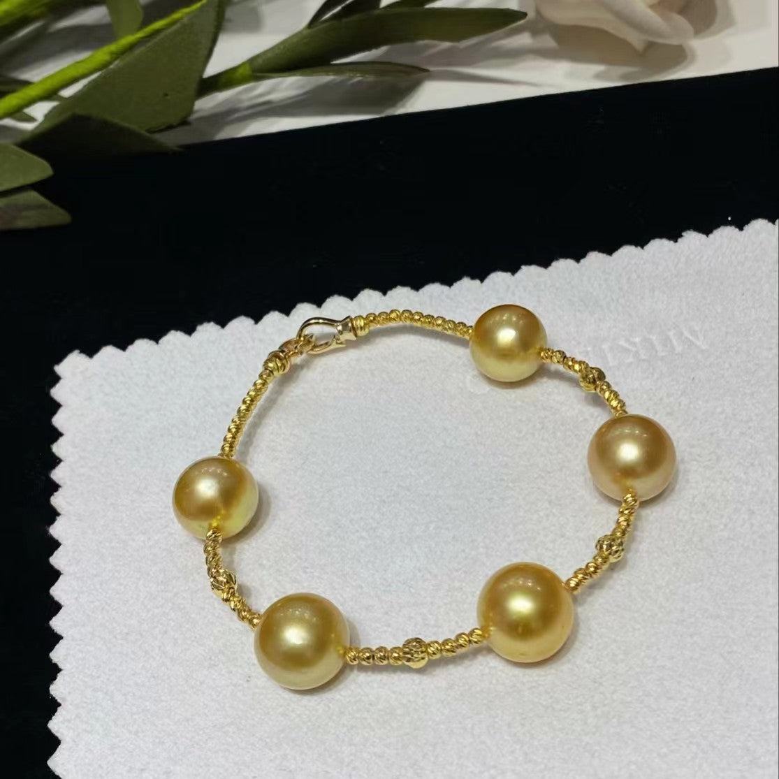 11-12mm Golden Pearl Bracelet, S925 Sliver Setting